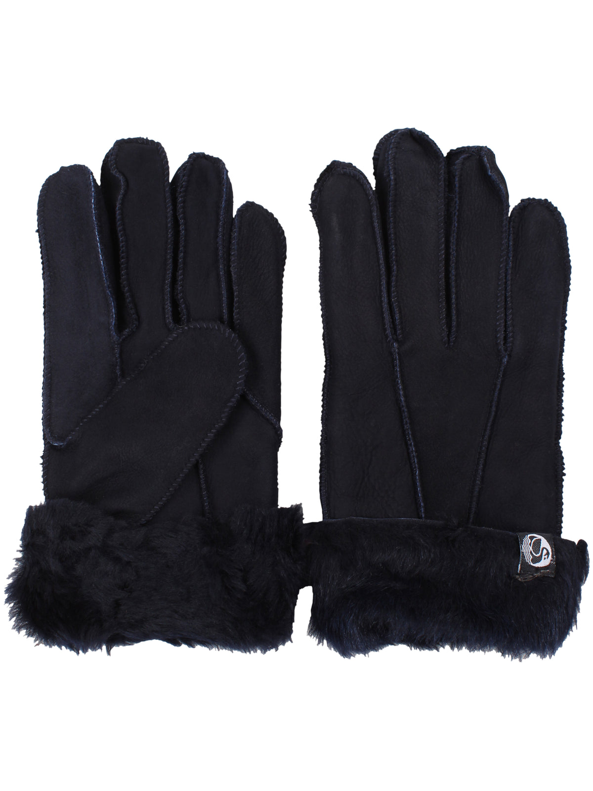 No Waste Sheepskin Finger Gloves Navy