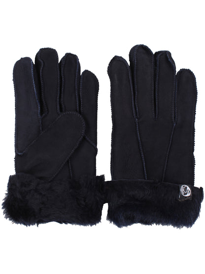 No Waste Sheepskin Finger Gloves Navy