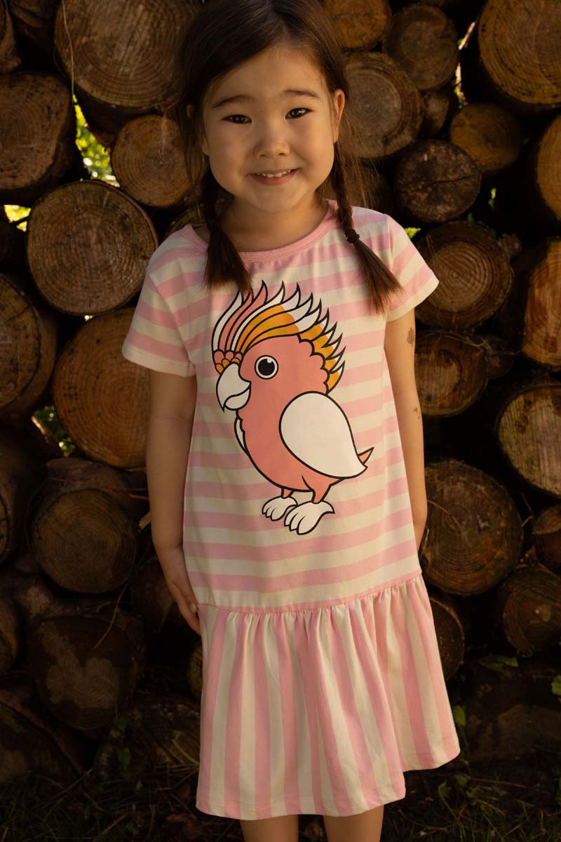 Dyrzanzi SS Dress AOP/STRIB Pastel Pink/Chalk PAPEGOEJE