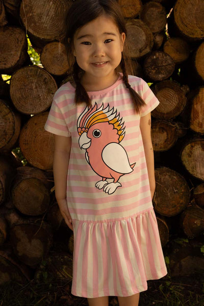 Dyrzanzi SS Dress AOP/STRIB Pastel Pink/Chalk PAPEGOEJE