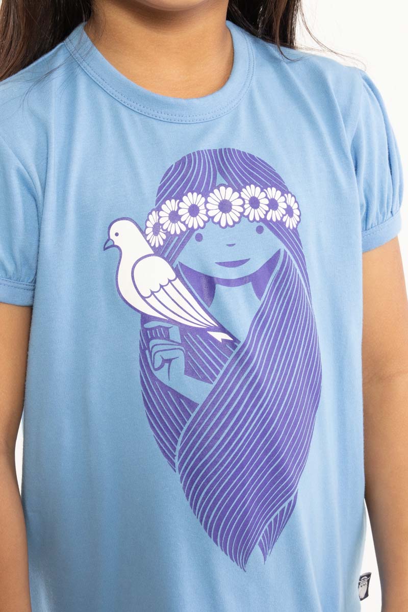 t-shirt til børn med pige og fugl 