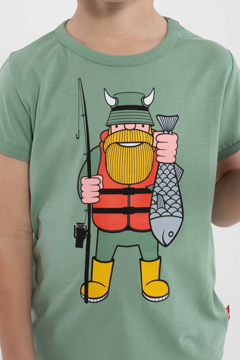 T-shirt til børn med viking der fisker 