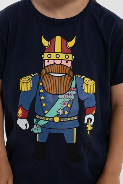 Sød navyblå t-shirt i bomuld til børn med print af konge