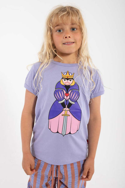 Sød lilla t-shirt i bomuld til børn med print af dronning