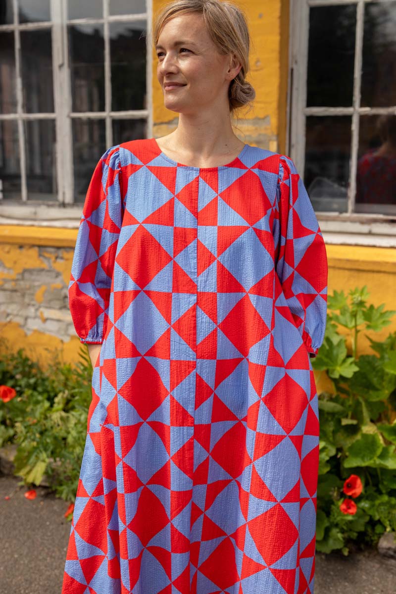Daniris Searsucker Dress Summer Red/Waterblue DIAMETRIC