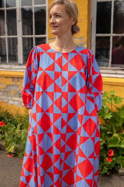 Daniris Searsucker Dress Summer Red/Waterblue DIAMETRIC