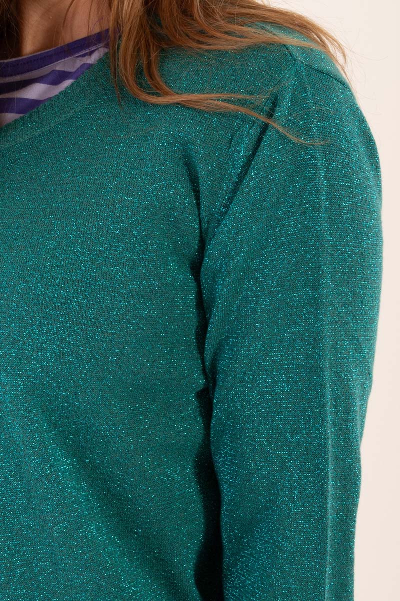 Fin cardigan med glitter i blågrøn nuance til kvinder