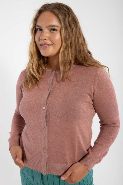 Fin cardigan med glitter i rosa beige til kvinder