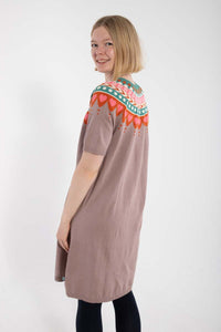 Daneblomme Cotton Knit Sweater Dress Rose Beige
