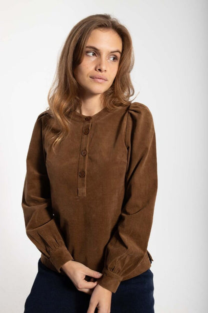 Danesanna Cord Stretch Shirt Brown Beige