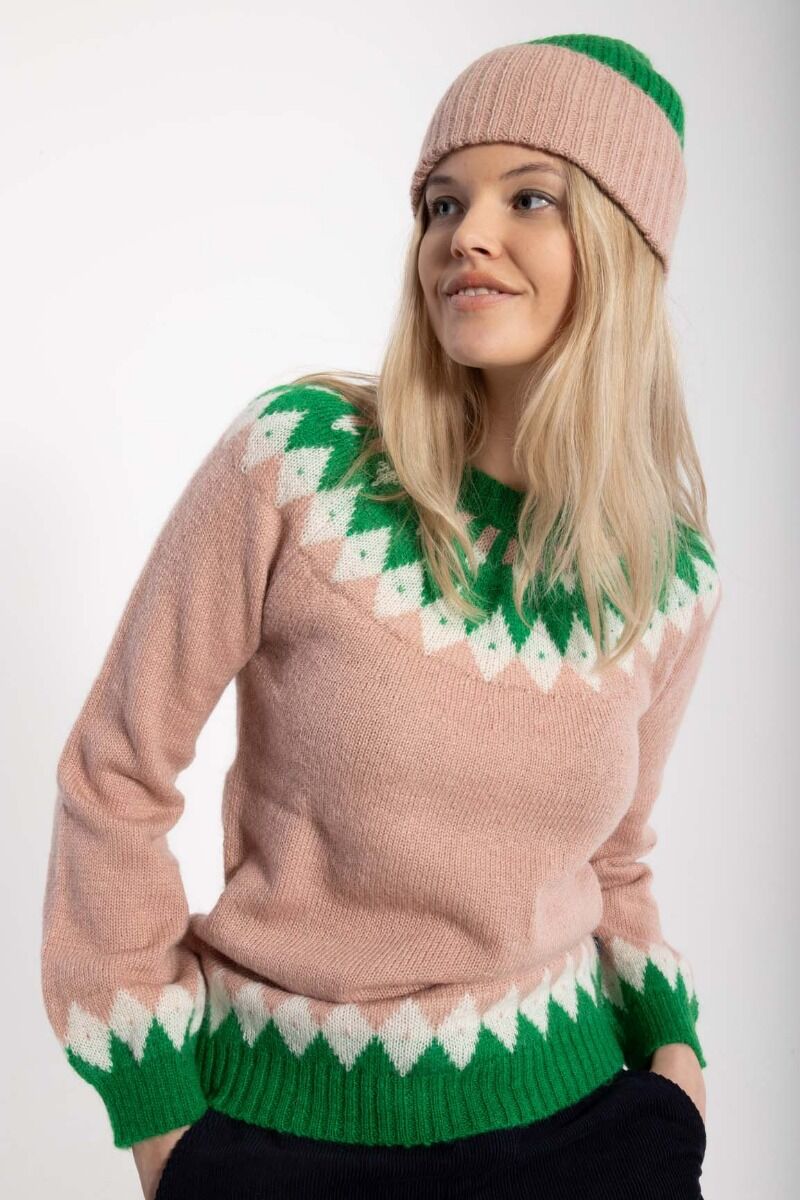Danehot Stove Mohair Sweater Powder Rose/Chalk/Green