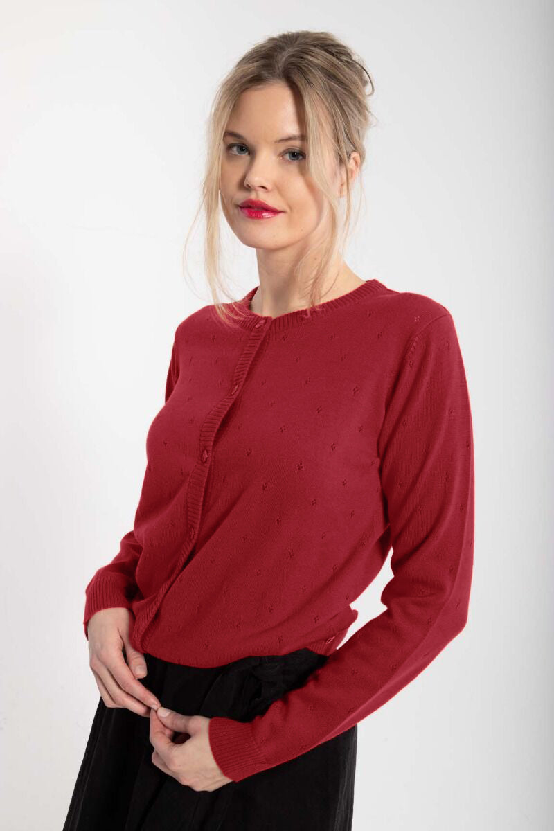 Danesaga Hole knit Cardigan Dk Red