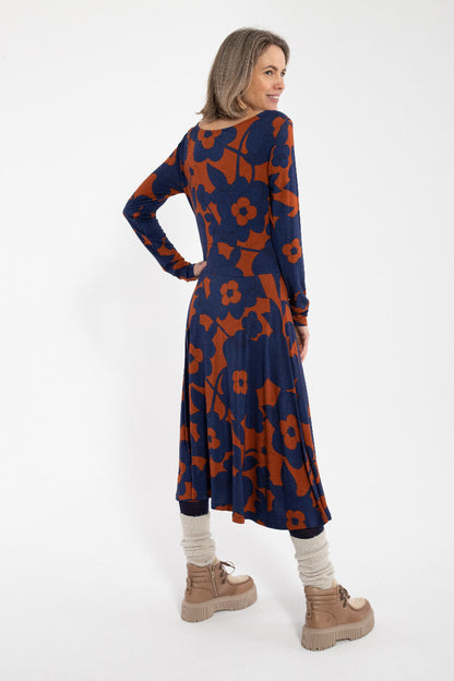 Danesigrid Viscose Dress Deep Marine/Rust BLOOM BOOM