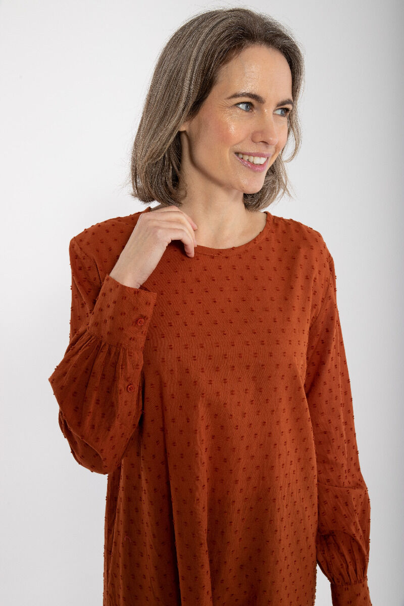 Danetilda Cotton Dot Dress Rust