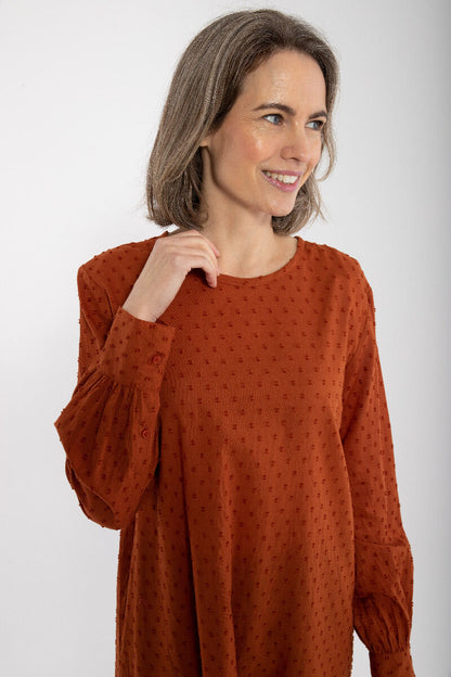 Danetilda Cotton Dot Dress Rust