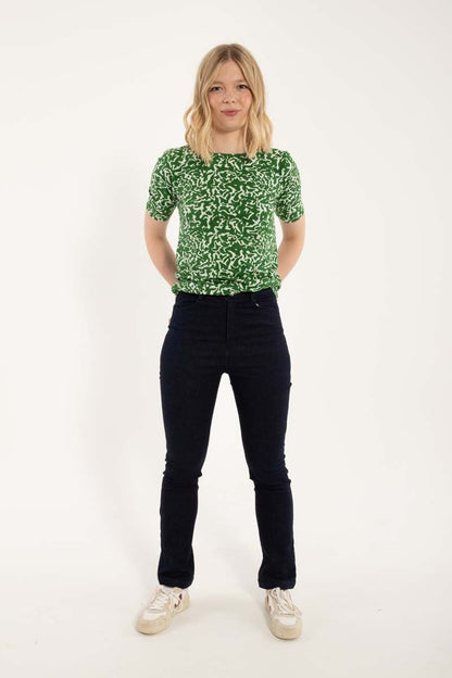 ORGANIC - Daneboat Neck Modal Slub Tee Grass Green/Chalk RIPPLES