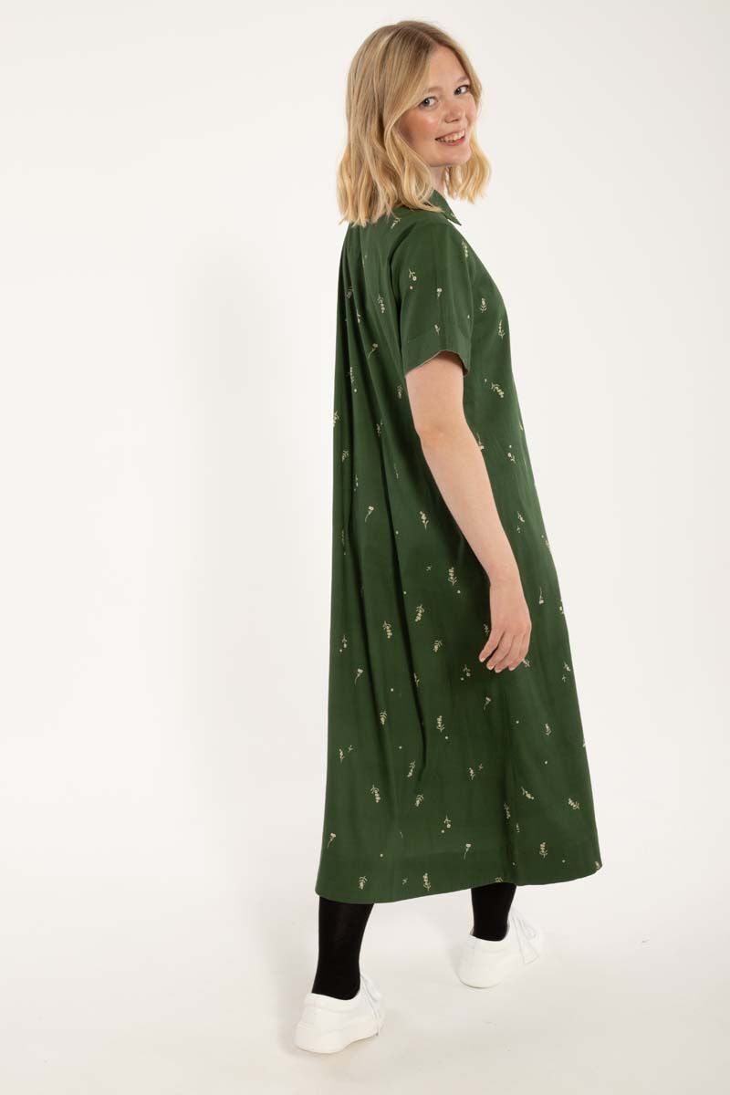 Danapril SS Poplin Dress Army/Chalk MARKBLOMST