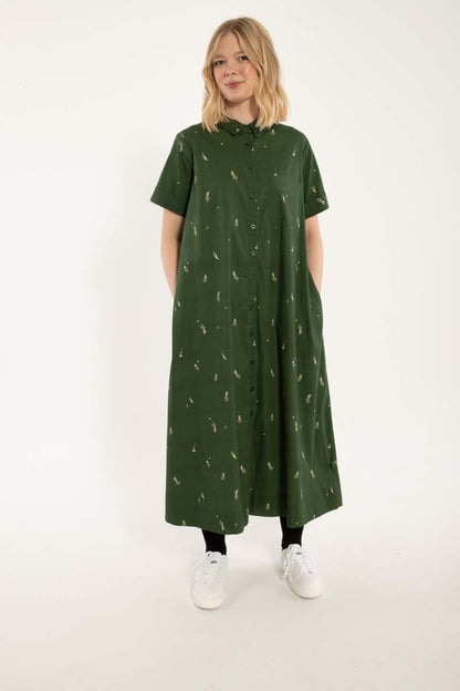 Danapril SS Poplin Dress Army/Chalk MARKBLOMST