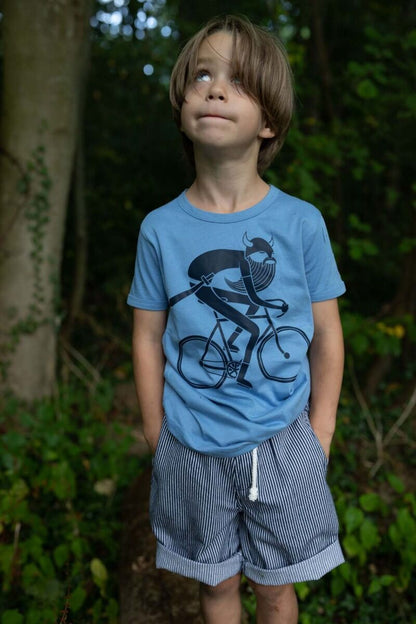 T-shirt til børn med viking på cykel 