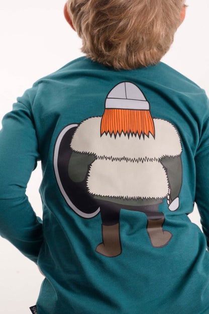 Langærmet bluse med print af vikingen Ragnar til børn