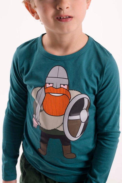 Langærmet bluse med print af vikingen Ragnar til børn
