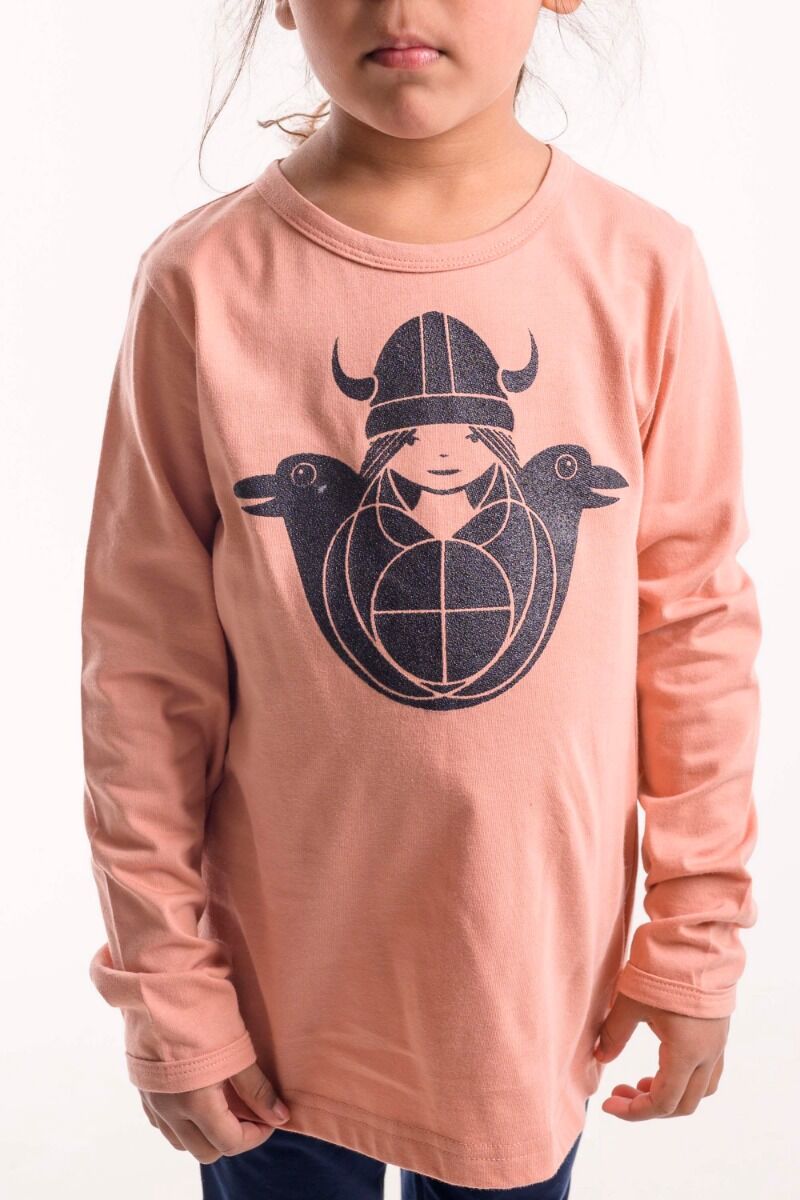 Bluse til børn med viking og fugle  