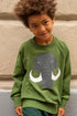 Sød grøn sweatshirt til børn med print af en mammut