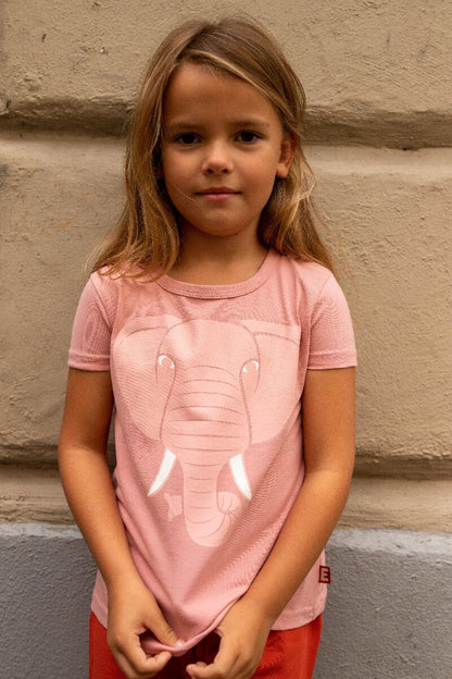Kortærmet lyserød t-shirt til børn med print af elefant