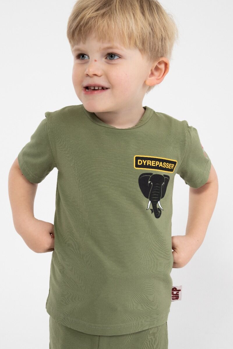 Sød dyrepasser t-shirt til børn med print af elefant