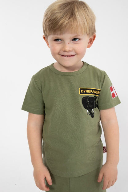 Sød dyrepasser t-shirt til børn med print af elefant