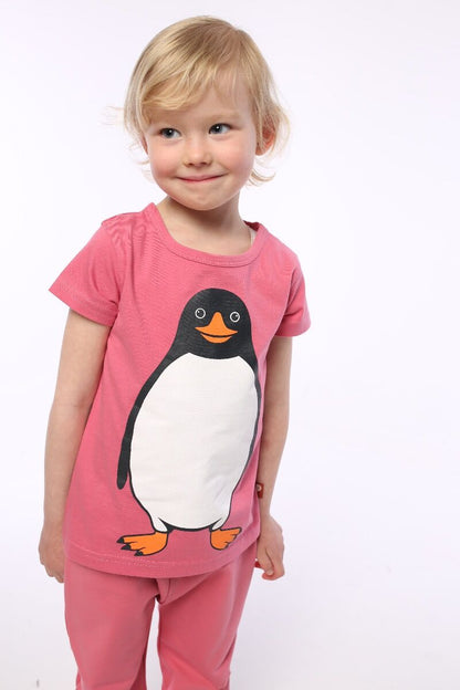 T-shirt til børn med pingvin  