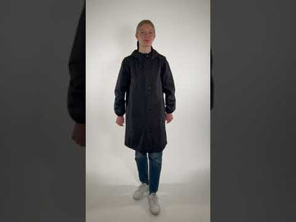lang regnfrakke til dame i sort