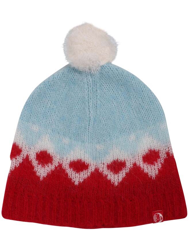 Danepuff Beanie Light Blue_Offwhite/Red