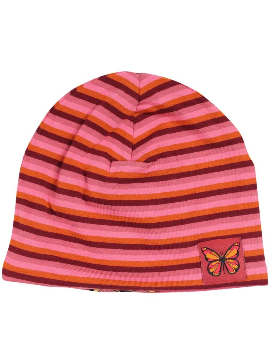 Dyrloeve Beanie Old Rose FLUTTER/STRIPE Reversible
