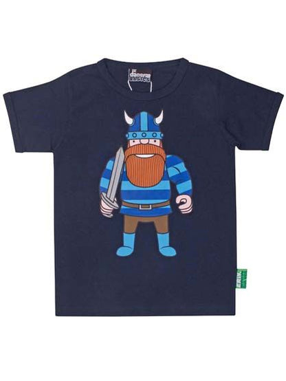 Sød navyblå t-shirt i bomuld til børn med print af vikingen Erik