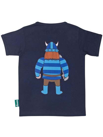 Sød navyblå t-shirt i bomuld til børn med print af vikingen Erik