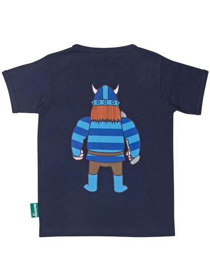 Sød navyblå t-shirt i bomuld til børn med print af vikingen Erik
