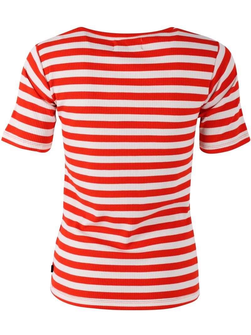 Lækker t-shirt med røde og hvide striber til kvinder