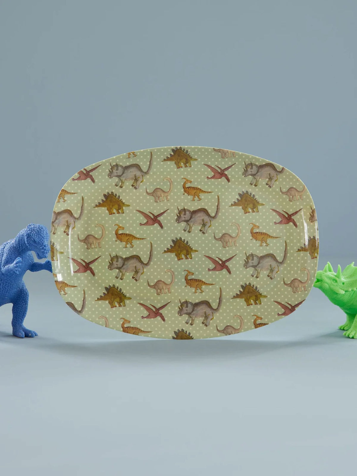 Rice Stor Rektangulær Børnetallerken Dusty Blue New Dino