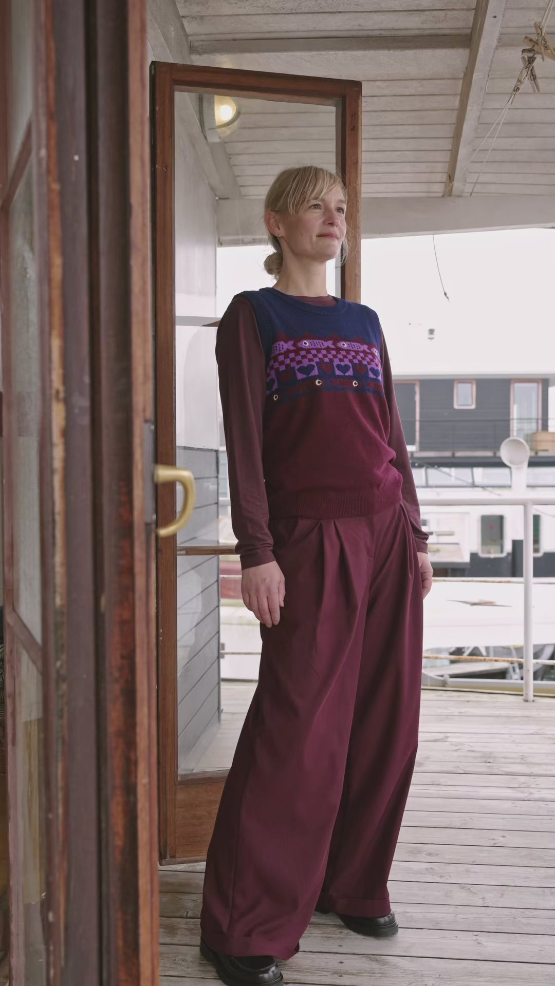 Danebeat Merino Wool Vest Deep Blue/Dark Wine FISH