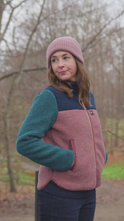 Danebirk Fleece Zip-Up Dk Navy/Dk Slate/Rose Beige/Dk Brick