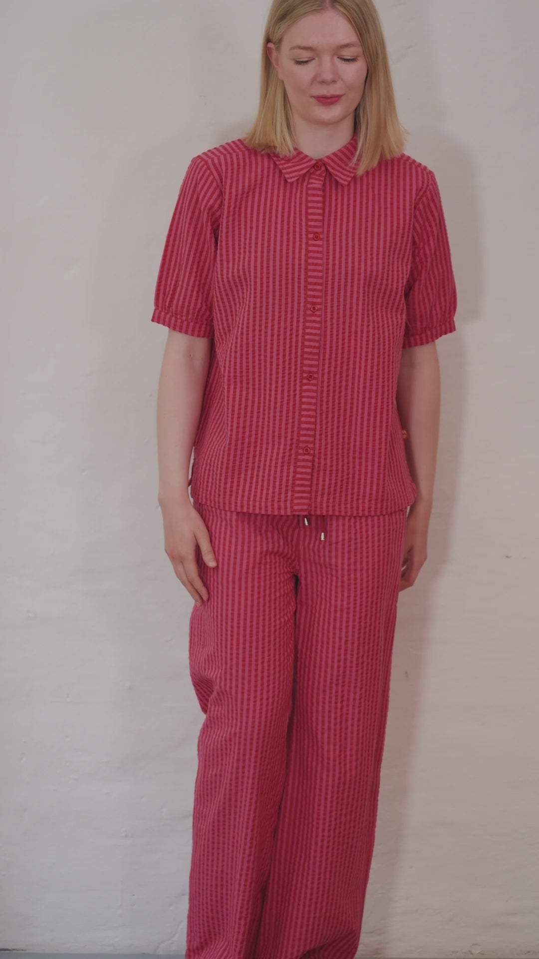 Danenynne Seersucker Pants Chili/Soft Cherry