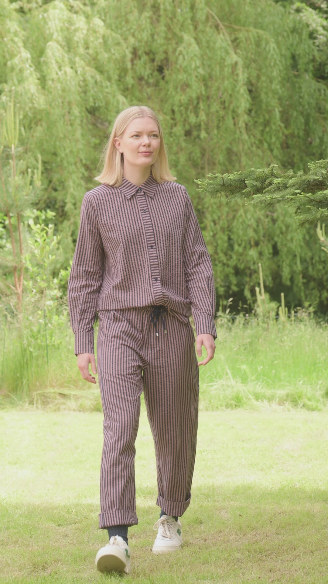 Danefunt Seersucker Pants Mauve/Dark Navy