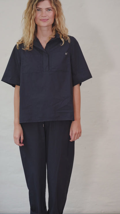 Danepeople Smooth Poplin SS Shirt Dark Navy