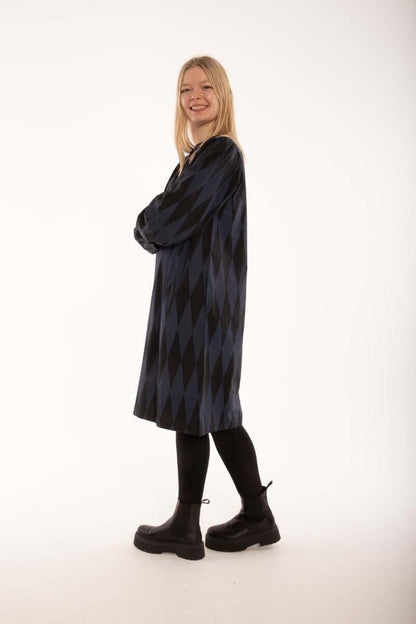Danesocial Poplin Dress Black/Marine DIAMONDS