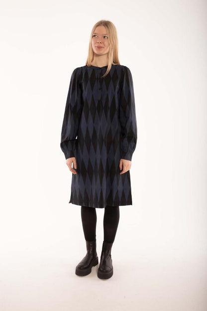 Danesocial Poplin Dress Black/Marine DIAMONDS