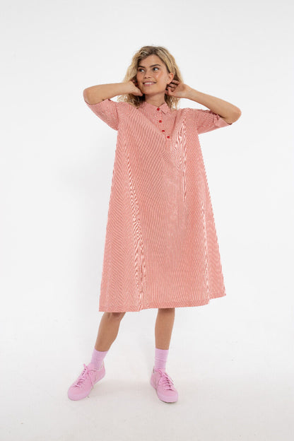 Danane Seersucker dress Bright Red/Chalk