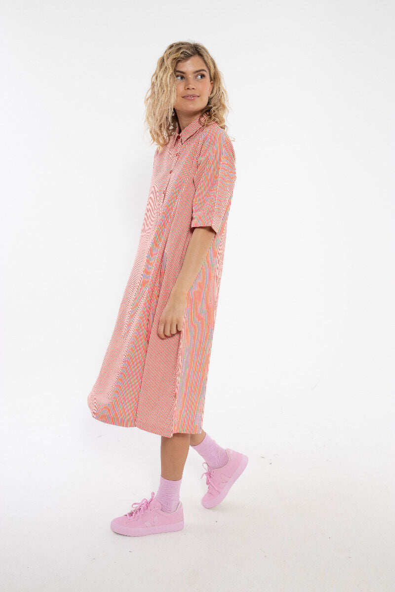 Danane Seersucker dress Bright Red/Chalk
