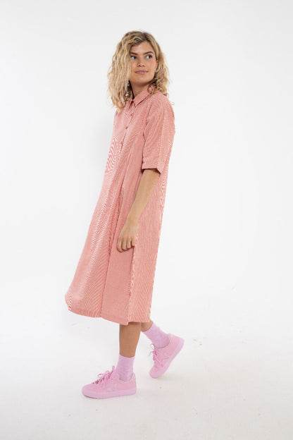 Danane Seersucker dress Bright Red/Chalk