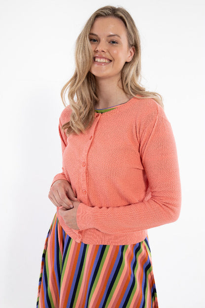 Danesaga Pearl Knit Cardigan Coral